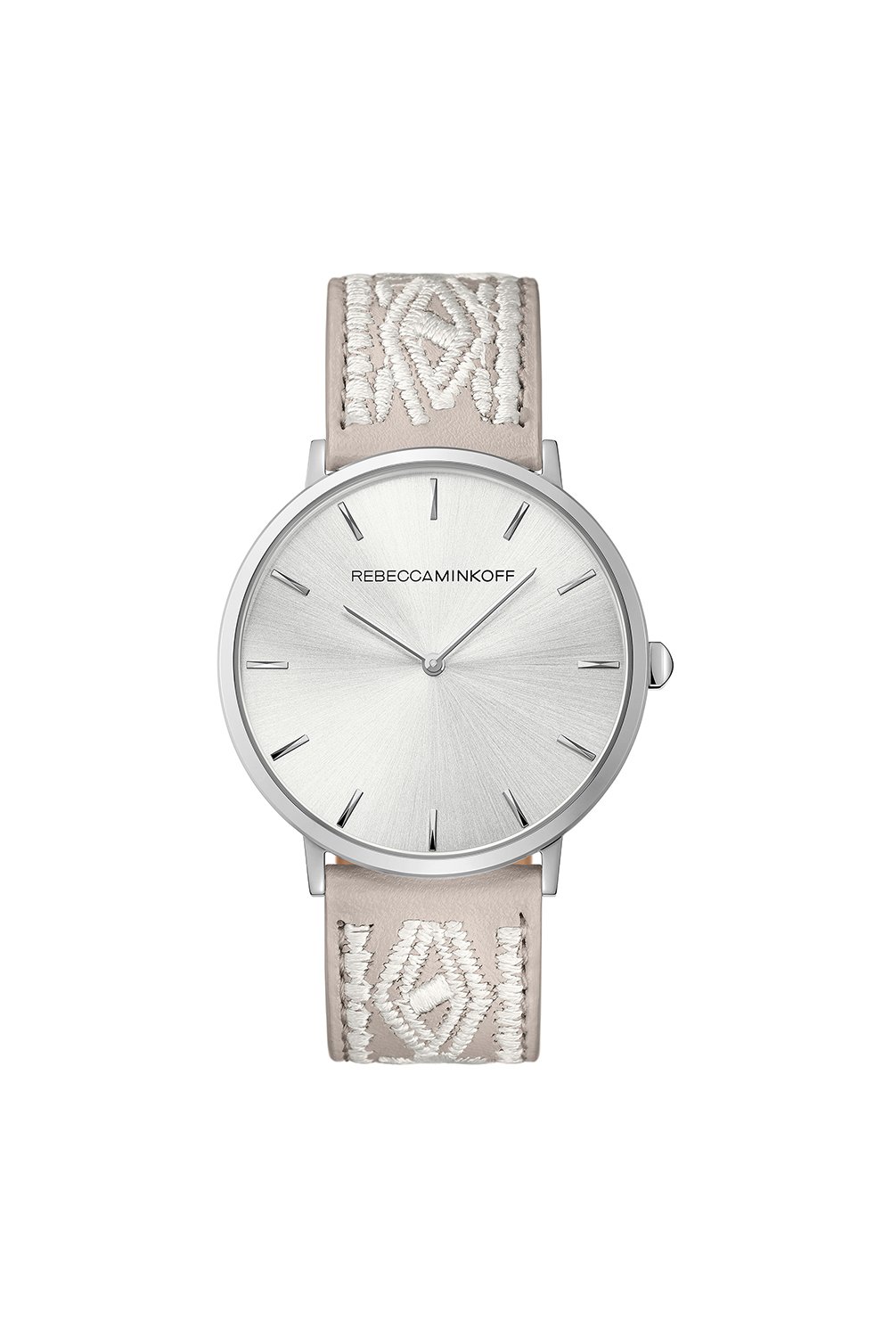 Major Silver Tone Stitched Leather Watch, 40MM