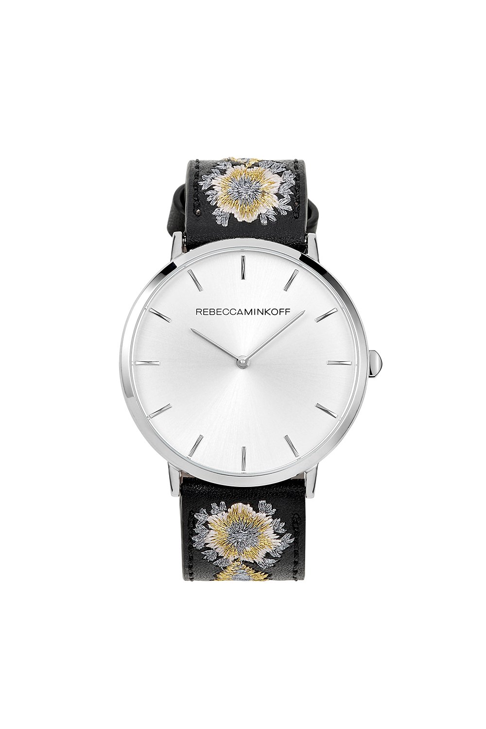 Major Silver Tone Embroidered Leather Watch, 40MM