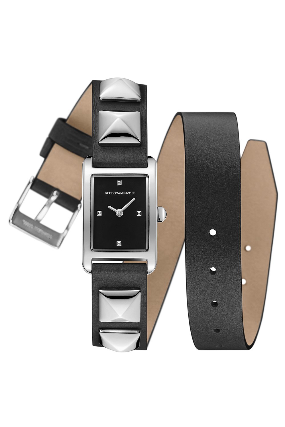 Moment Silver Tone Studded Leather Wrap Watch, 19MM X 30MM