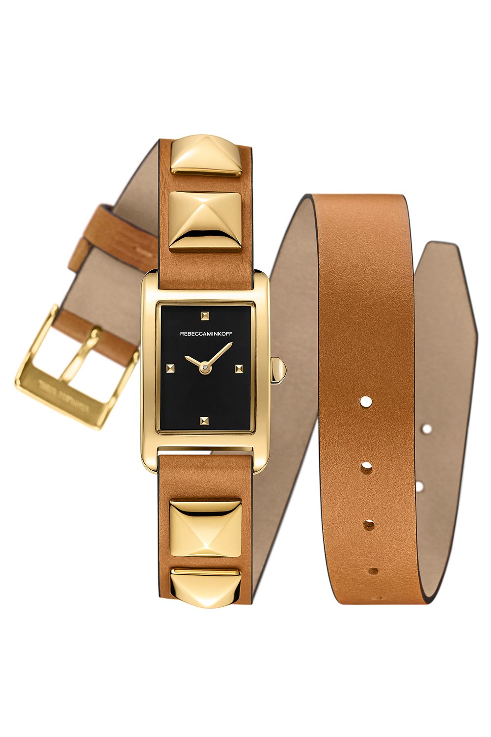 Moment Gold Tone Studded Leather Wrap Watch, 19MM X 30MM
