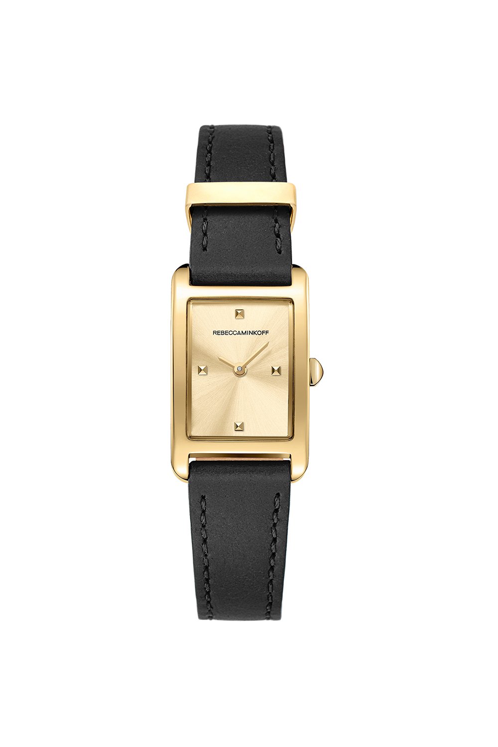 Moment Gold Tone Black Leather Strap Watch, 19MMx30MM