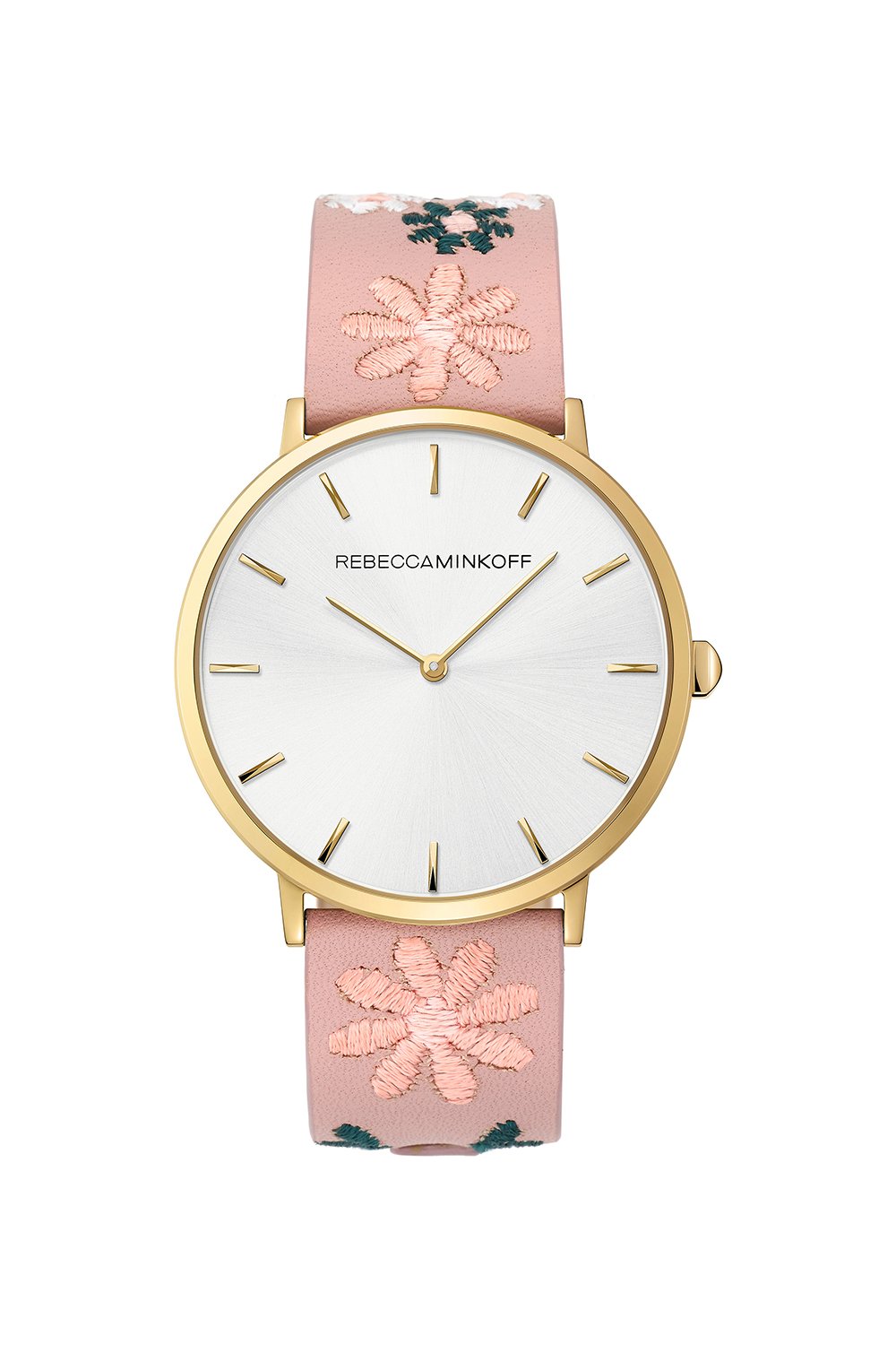 Major Gold Tone Stitched Pink Leather Watch, 40MM