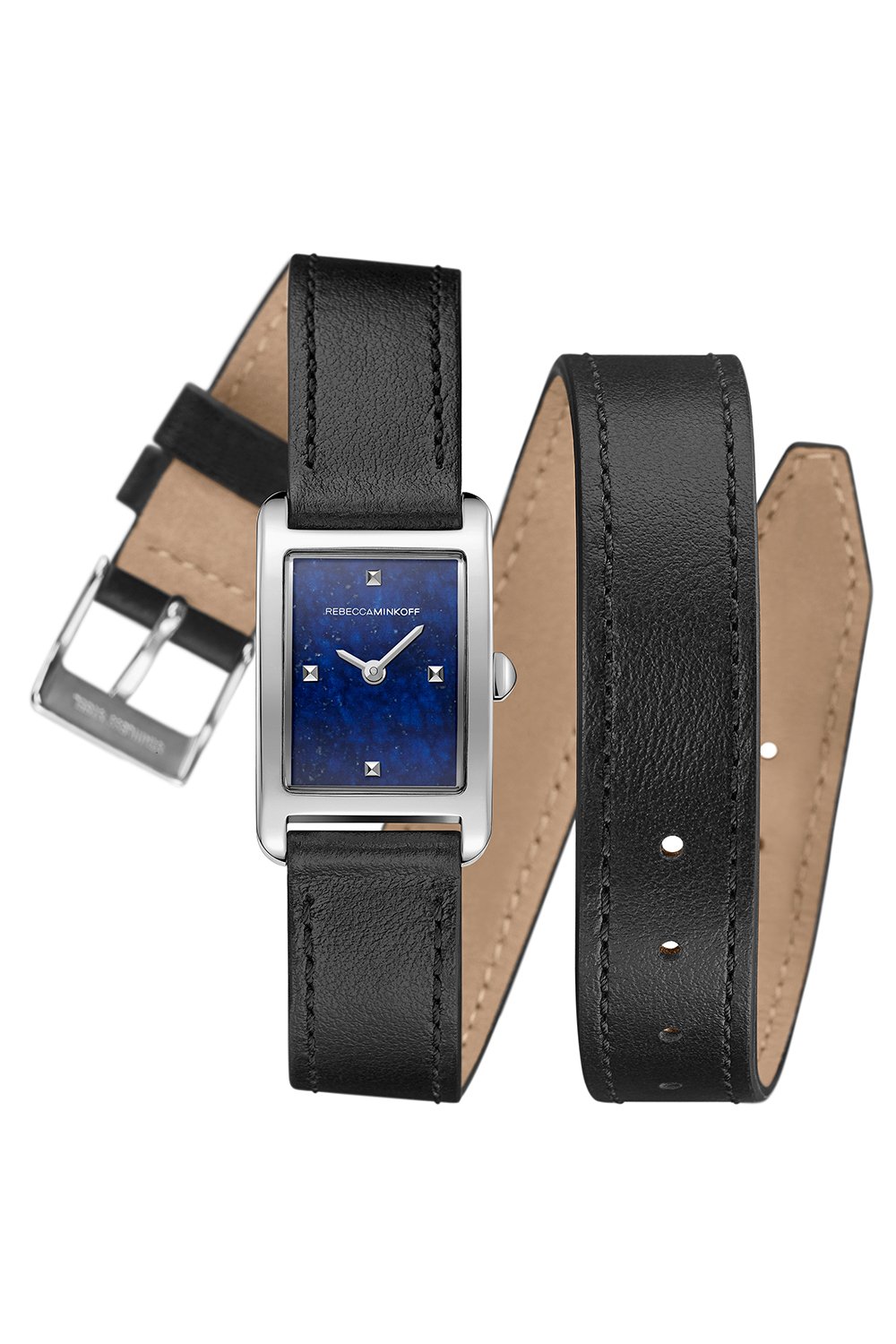 Moment Silver Tone Black Leather Strap Watch, 19MMx30MM