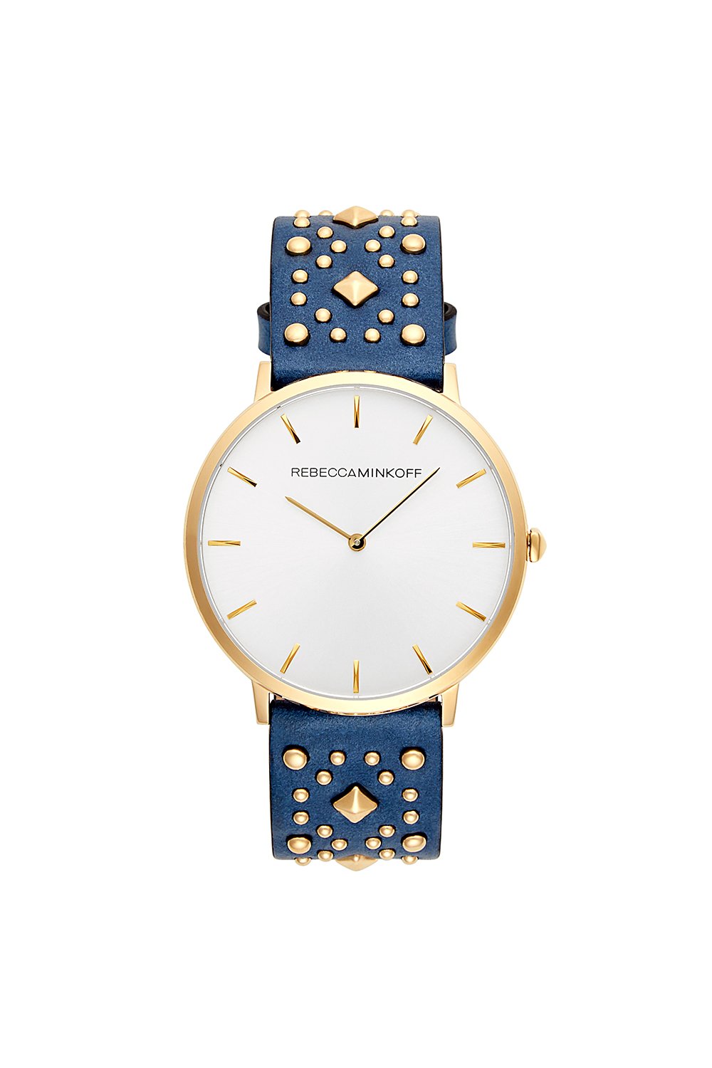 Major Gold Tone Blue Studded Strap Watch, 40MM