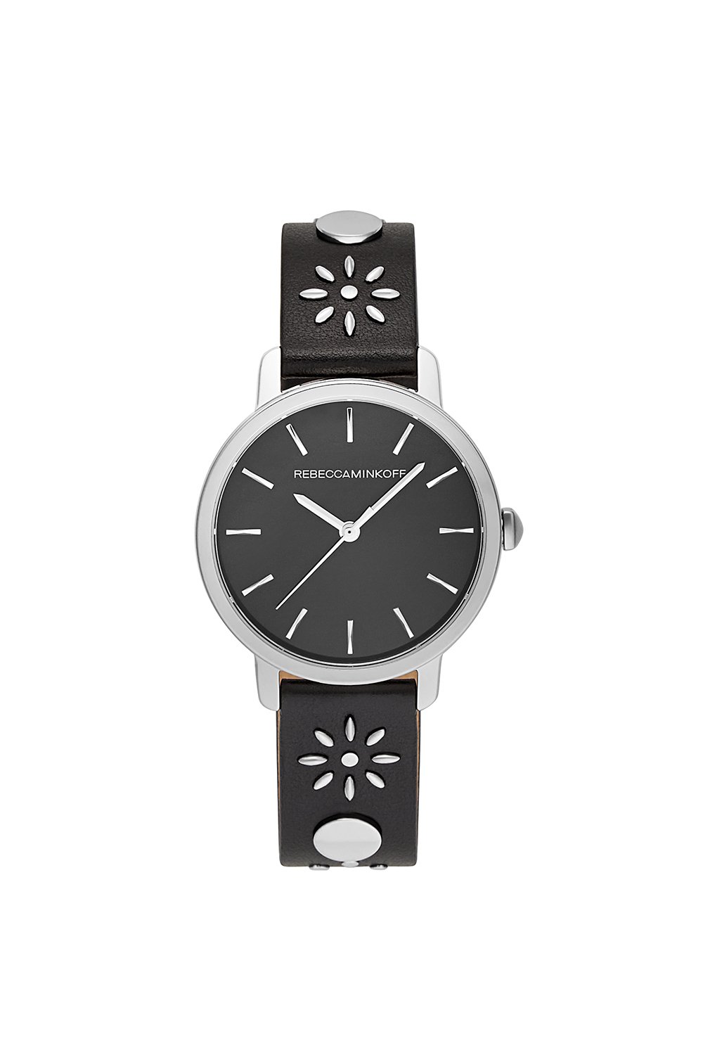 BFFL Silver Tone Black Studded Strap Watch, 36MM
