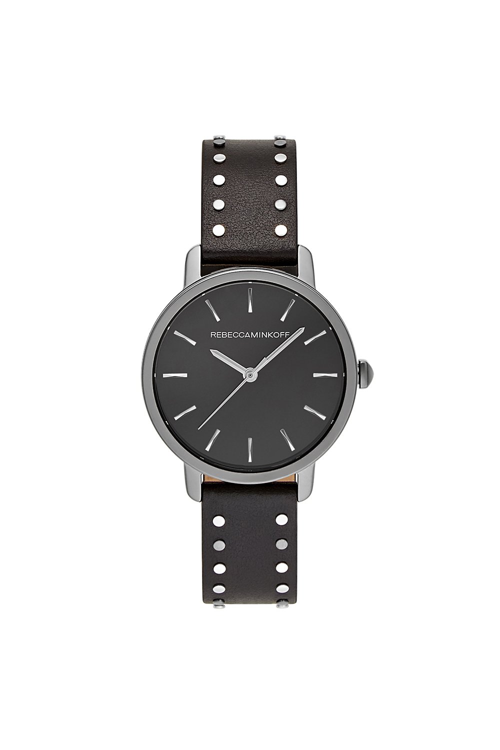 BFFL Grey Ion Plated Tone Black Studded Strap Watch, 36MM