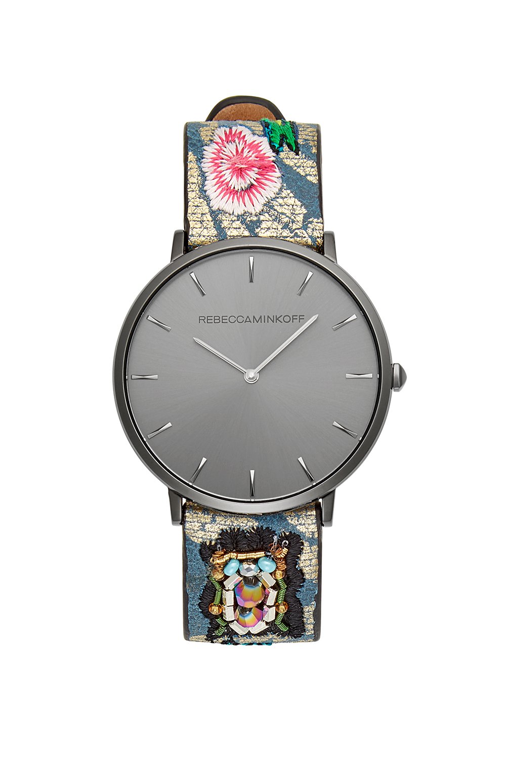 Major Grey Ion Plated Tone Floral Strap Watch, 40MM