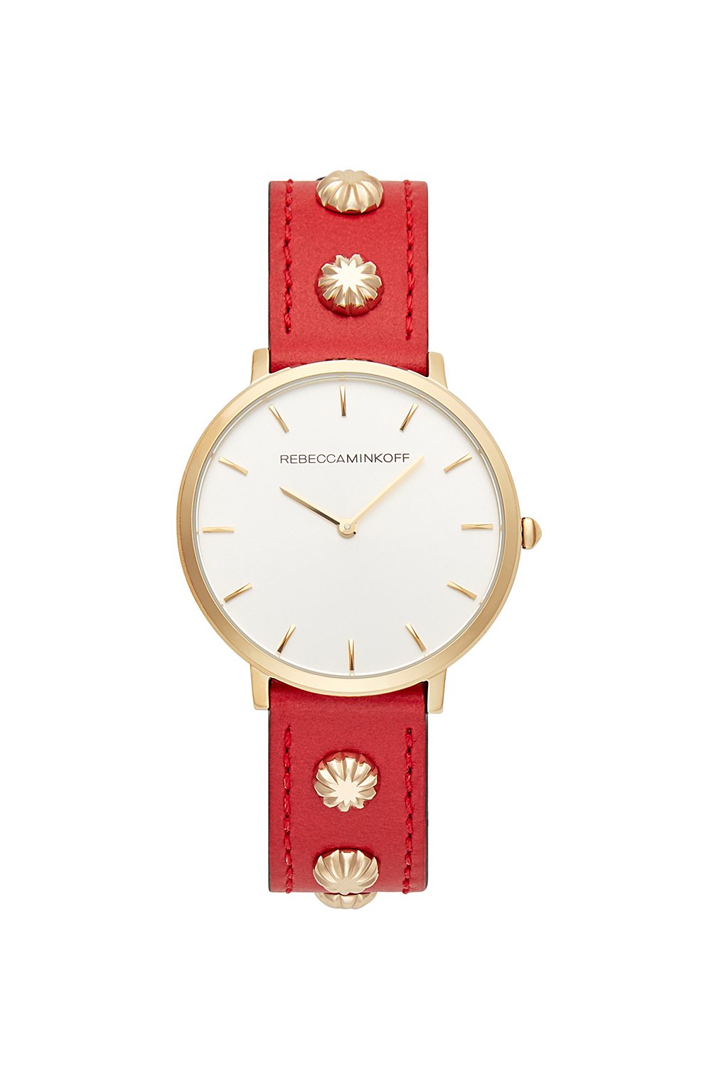 Major Gold Tone Red Studded Strap Watch, 35MM