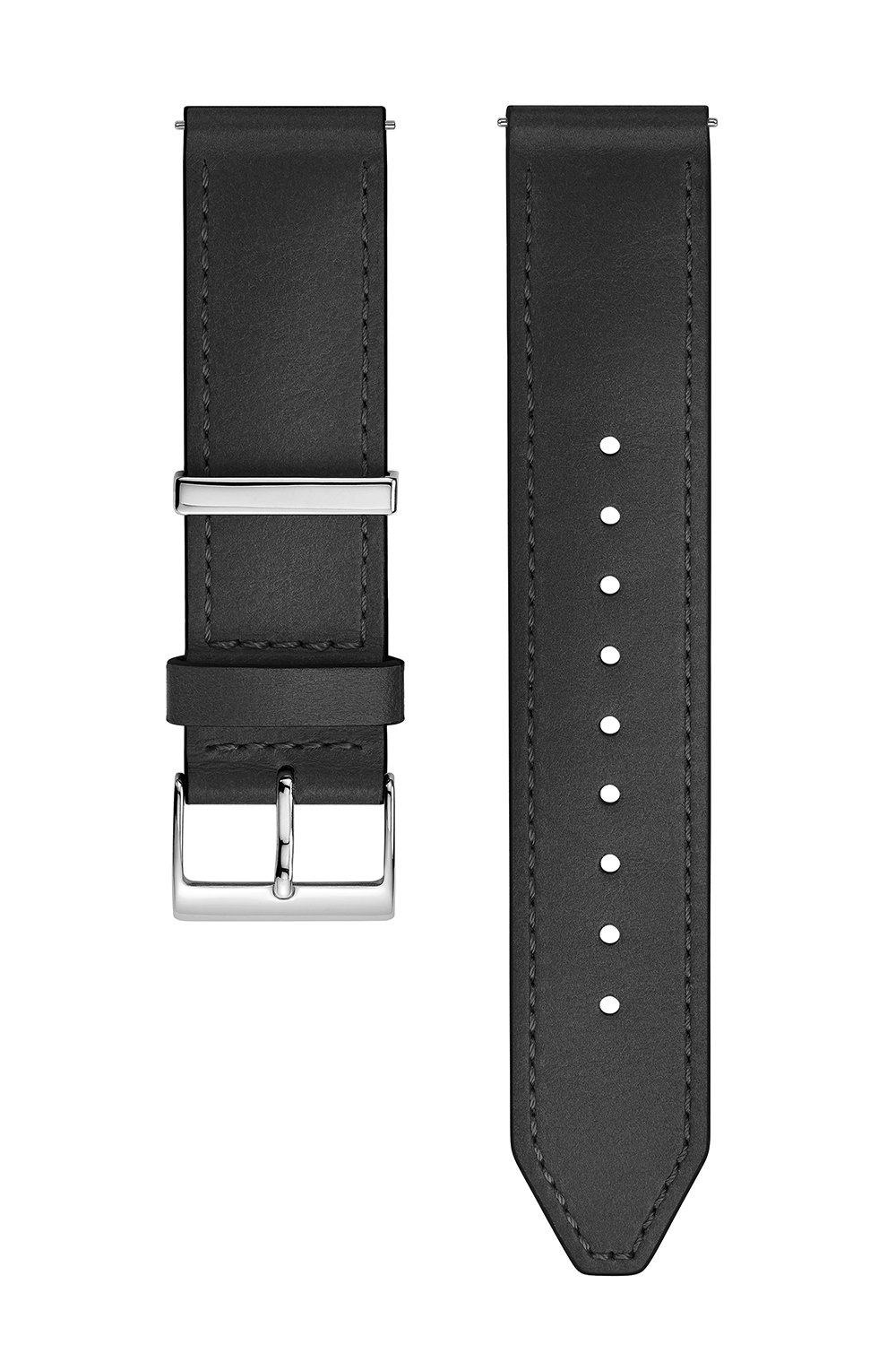 Silver Tone Leather Strap, 20MM