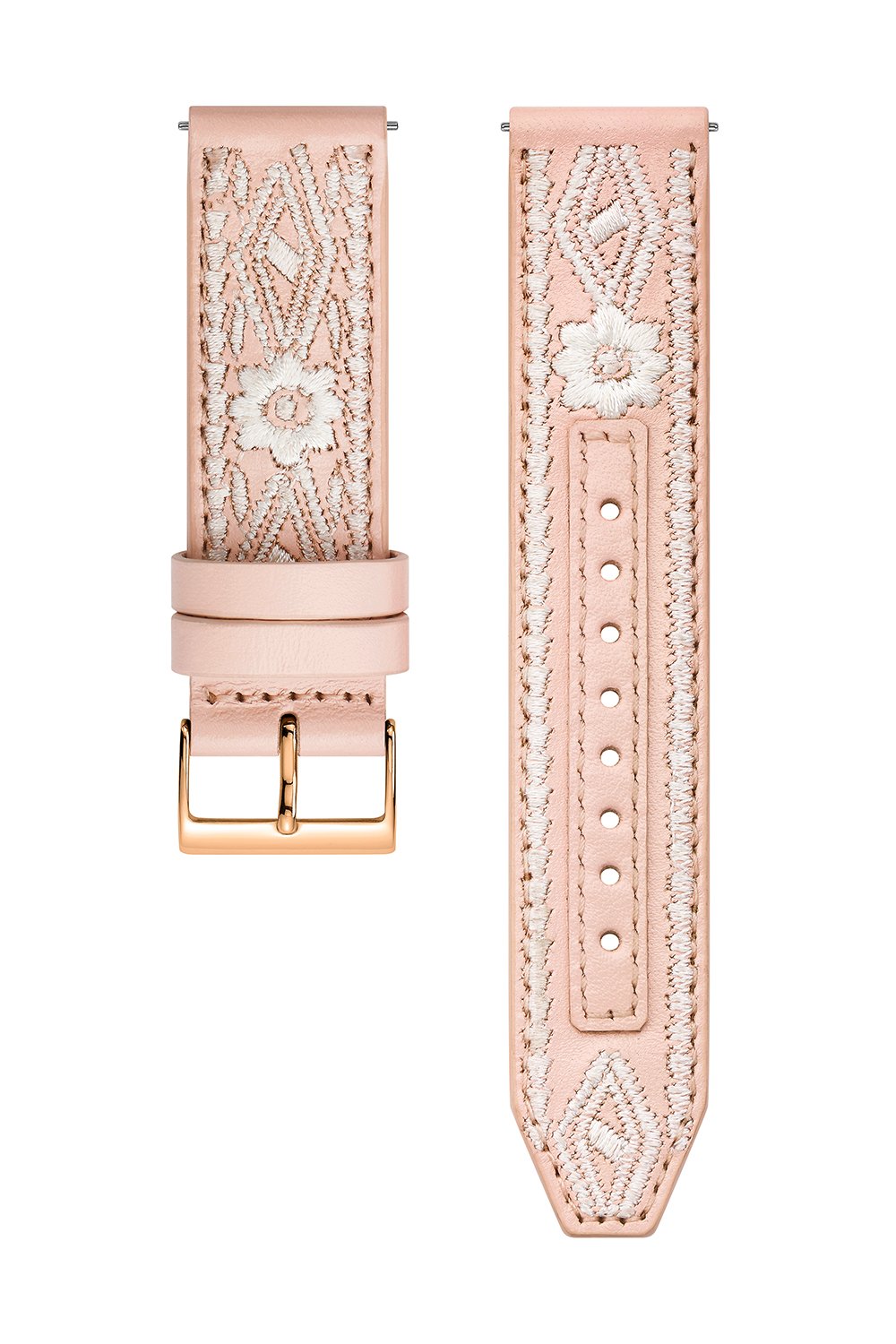 Rose Gold Tone Stitched Leather Guitar Strap, 20MM