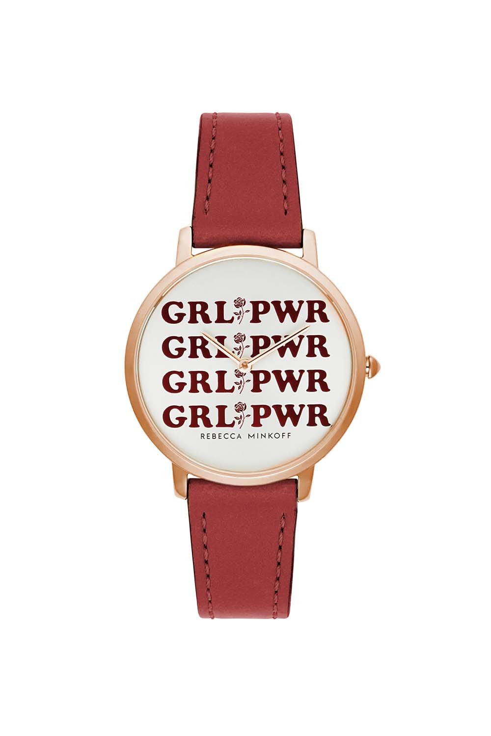 Major Rose Gold Tone Red Strap Watch, 35mm
